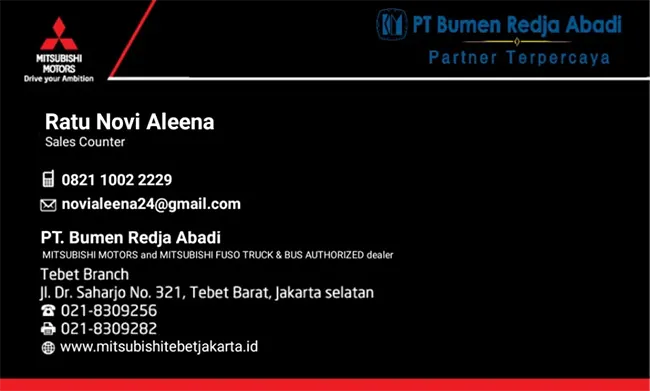 kartu-nama-ratu-novi-aleena-sales-counter-mitsubishi-tebet-jakarta